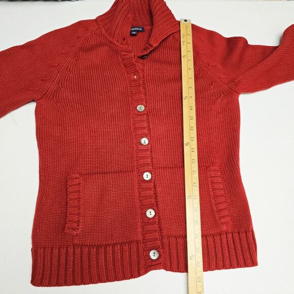 Lands End Cardigan Sweater M 10-12 Womens Rust Button Front Pockets Chunky Knit - Picture 10 of 10